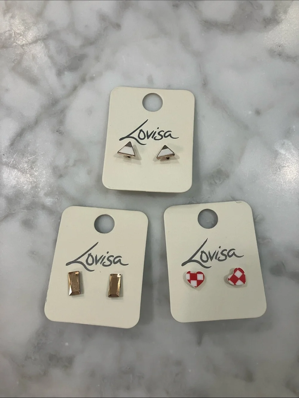 Lovisa Stud Earring pair- White, Gold & Red- set of 3 pairs